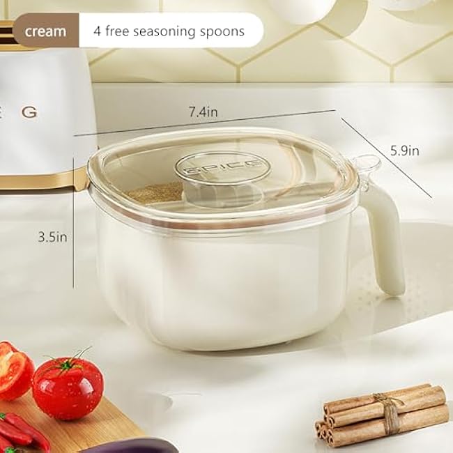 TINMIX 4 In 1 Condiment Pots with Spoons Spice Rack Organizer Herb Container for Kitchen, White