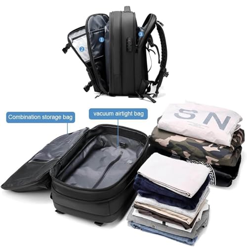 Spacevac Backpack, Vacpack Backpack with Vacuum, 60L Expandable Easy Vac Travel Bag with Pump, Waterproof & Anti-Theft (Black, With vacuum pump) 5