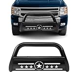 AISHAN Bull Bar 3 Front Grille Brush Push Bumper Guard with Removable Skid Plate Compatible with Chevy Silverado 1500 / GMC Sierra 1500 2007-2018, for Chevy Suburban 1500 2007-2014,Black