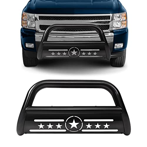AISHAN Bull Bar 3 Front Grille Brush Push Bumper Guard with Removable Skid Plate Compatible with Chevy Silverado 1500 / GMC Sierra 1500 2007-2018, for Chevy Suburban 1500 2007-2014,Black