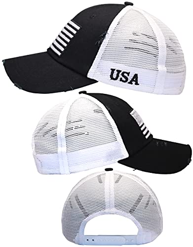 Image of Antourage American Flag Unconstructed Unisex Mesh Snapback Baseball Hat Cap for Men and Women +2 Patriotic Patches Included