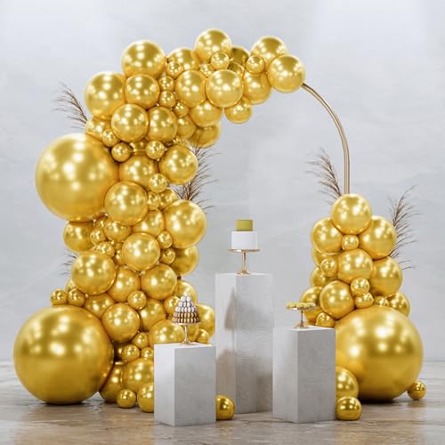 Image of PartyWoo Gold Balloons 128pcs Different Sizes of 18 12 10 5 Inch Gold Balloon Arch Kit Garland for Birthday Wedding Anniversary Baby Shower Graduation Retirement Casino Party Decorations Gold-G101