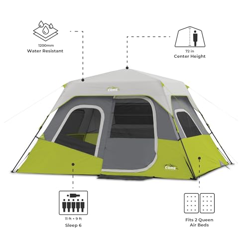 Image of CORE Instant Cabin Tents | Family Cabin Multi Room Pop Up Tents Car Camping | Included Storage Pockets for Camping Accessories