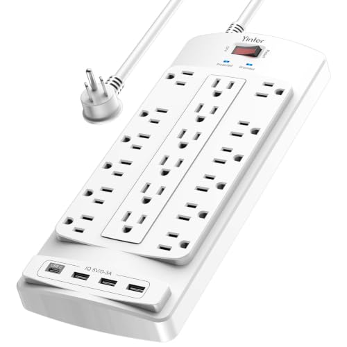 Image of Surge Protector Power Strip, Yintar 6 Feet Flat Plug Heavy Duty Extension Cord with 18 Widely Outlets and 4 USB Ports, 2100 Joules, ETL Listed, White