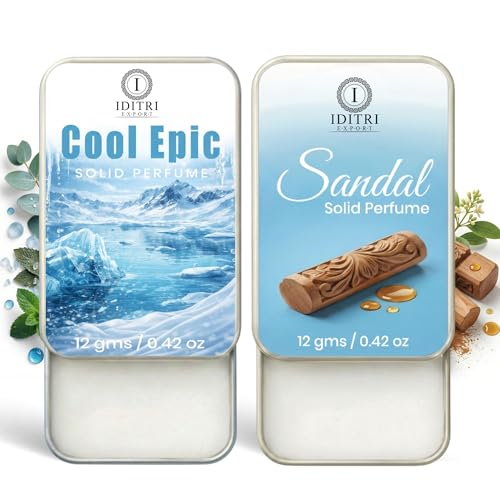 Image of Solid Perfume |sandal&Cool Epic Alcohol Free Wax Perfume Balm, Long Lasting | Pocket Tin 12g, Pack Of 2| Non Greasy Smooth Glide, Travel Friendly Men And Women