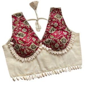panday cloths Women Navratri Ajrakh Khadi Printed Cotton Blouse with Real Shells Free Size 38 to 42 Ethnic Garba Choli Designer Readymade (Only Blouse)-picture-44