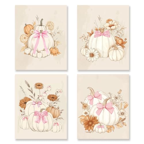 KSDUT Coquette Fall Pumpkin Wall Art Decor Set of...