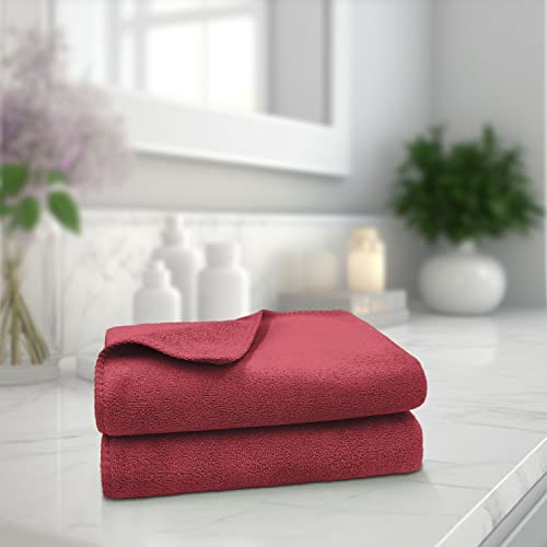 Image of Sassoon Venir Microfiber 2 Piece Hand Towels in 450 GSM (40x60cm, Crimson Color) - Absorbent & Quick Dry Multipurpose Hand Towels