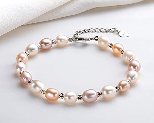 Dengguang Pearl Bracelets For Women,Freshwater Cultured Strand Multicolor Pearl Bangle Gold Filled With Adjustable Chain Jewelry Gift For Women Wife Mom #TOP1