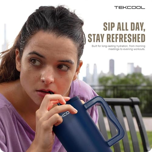Image of Tumbler with lid and Straw 1200ML Cup Stainless Steel Hot and Cold with Handle and Lid 2 Straw Vacuum Insulated Tumbler for Water, Iced Tea or Coffee Office Gym Travelling