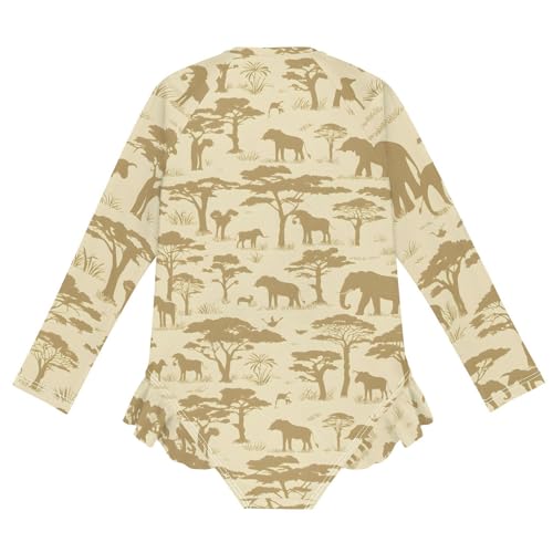 Girls One Piece Swimsuits Long Sleeve Swimsuit Zipper Bathing Suits Safari Silhouette Pattern2
