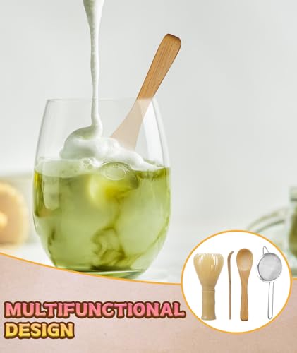 Image of 5Pcs Whisk, Set, Kit for Traditional Tea Ceremony Hand Blender Mixer Whisk for Stirring Whisk Set Includes Scoop Tea Spoon and Sifter (Wood(4 Pcs))