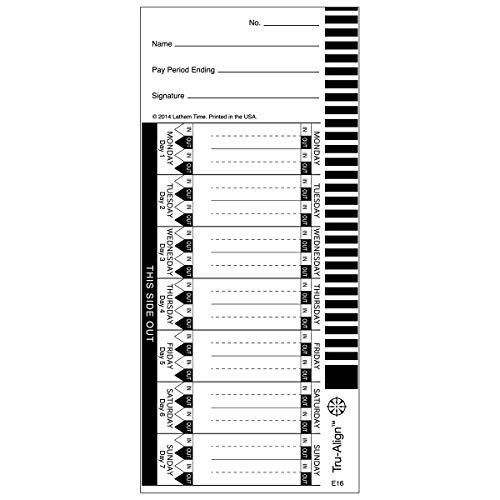 Lathem Weekly Tru-Align Time Cards, Single Sided for Use with Lathem 1600E Time Clock, 100 Pack (E16-100)