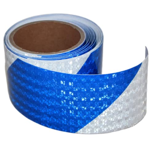 tuyrchu Reflective Tape Blue White 3 in x 10ft for Trailers, Waterproof Outdoor Reflector, High-Strength High-Visibility Hazard Warning Safety