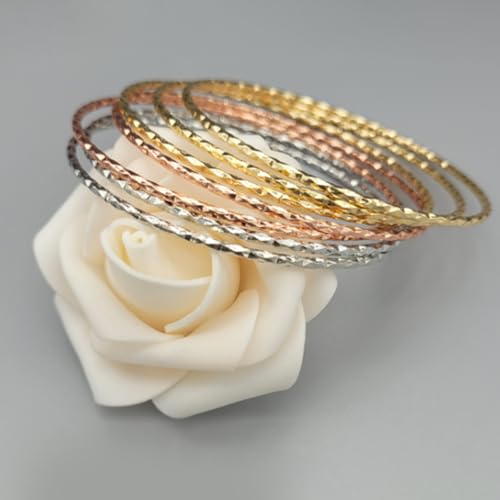 Image of Peora Silver Gold & Rose Gold Plated Metal Bangles Bracelet Fancy Gift for Women (6 Pcs. 2.6 inch)