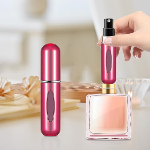 Image of Portable Mini Perfume Atomizer Bottle, 5ml /0.17oz Refillable Spray, Scent Pump Case, Travel Atomizer (Matte Rose Red)