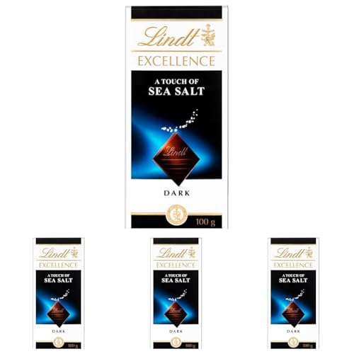 Lindt Excellence Tableta de Chocolate Negro, tableta de chocolate puro, chocolate negro aromático, extrafino, con un Toque de Flor de Sal, 100g (Paquete de 4)