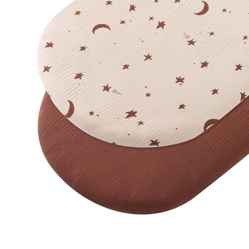 Image of TADO MUSLIN Organic Cotton Muslin Bassinet Sheets, 2 Pack - Soft, Breathable, Universal Fit for Oval, Rectangle & Hourglass Mattresses, Machine Washable, Neutral Colors for Baby Boys & Girls