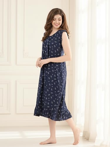 Image of CLOUD SOFT Women's Viscose Blend Comfort Short Nighty with Side Pockets | Soft Printed Short Night Dress for Everyday Wear | Easy to Wear (CS5001)