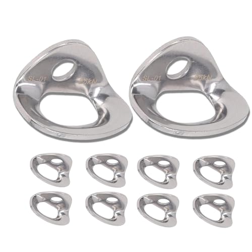 HERCHR 10 Pcs Bolt Hanger, 25KN 316 Stainless Steel Rock Climbing Hanger Anchors, Silver Bolt Anchor Hooks Strap Ring for Hammock, Gym, Aerial Work, Caving, Rappelling, Rescue, Trailer Tie-Downs