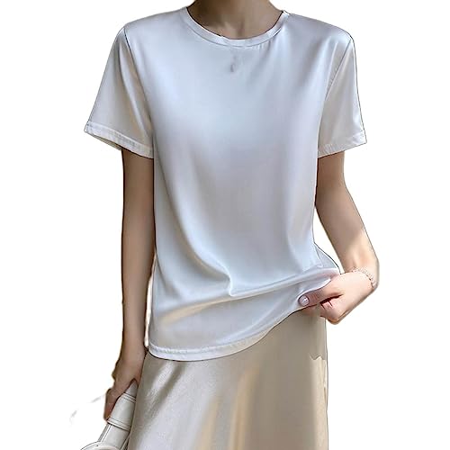 T-shirt soie femme anti-chaleur : confort lâche en satin blanc fluide