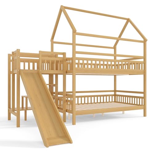 Image of Bellemave Bunk beds Full Over Full with Storage Stairs,Two Placement Methods,House bunk Bed, White
