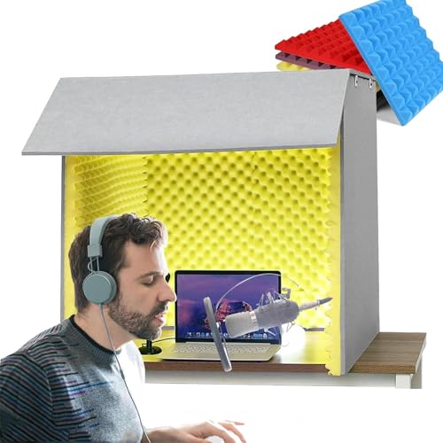 Cubre escritorio insonorizado, escudo de aislamiento para micrófono de 80 x 80 cm, cabina vocal portátil para grabación, tratamiento acústico, color amarillo
