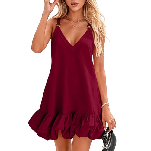 Mini robe d'été fluide dos nu col en V froncé style Y2K à volants