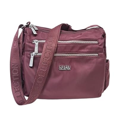 COVERI COLLECTION Borsa a Tracolla in Nylon Impermeabile, Multitasche, Dimensioni 28x23x12 cm, con Cerniere Metalliche, Tracolla Personalizzata Design Casual Art. 5056-20 (BORDO')