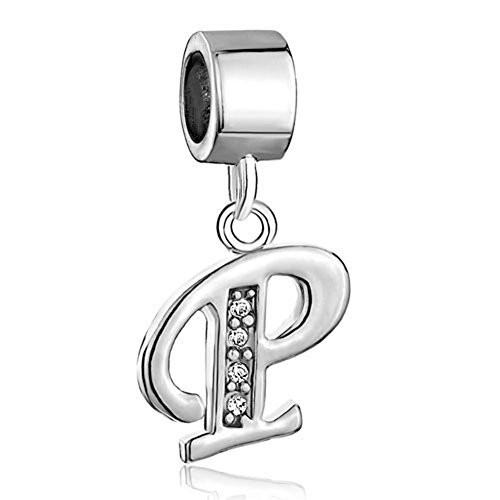 PugsterPugster Silver Plated Letter Initial A-Z Dangle Alphabet Crystal Bead Fits Charms Bracelet (Letter P)