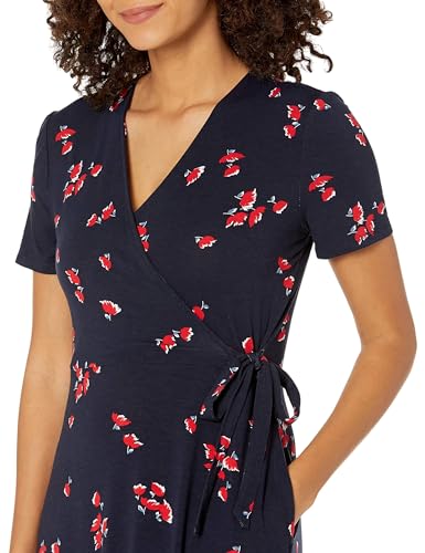 Image of Amazon Essentials Women's Short Sleeve Faux-Wrap V Neck Dress