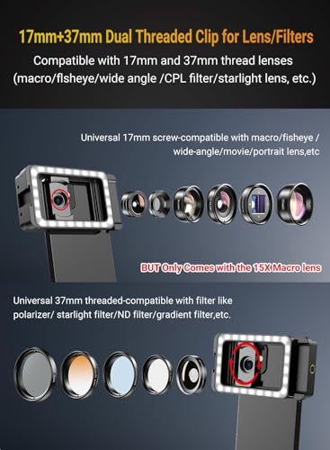 APEXEL 15X Macro Lens for iPhone with LED Fill Light, Samsung, Android Phone, with Universal Lens Clip Attachment (Fits for Almost Smartphone)