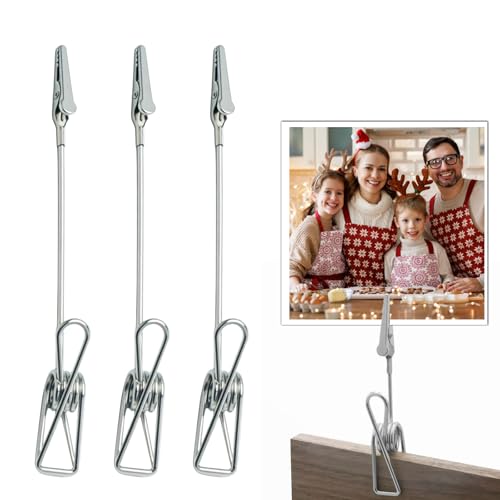 LdawyDE 3 peças Suporte para fotos com pinças, porta-fotos de metal, suporte para fotos pinças, clipe para fotos Holders, fecho de clipe de crocodilo adequado para escritório, escola e casa (prateado)