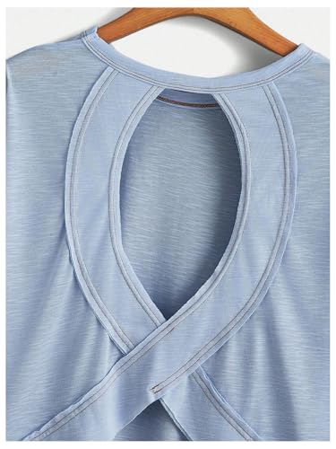 Image of SOLY HUX Women Open Back Tops Workout Backless Tee Casual Athletic Shirts Short Sleeve Oversized Gym T Shirt
