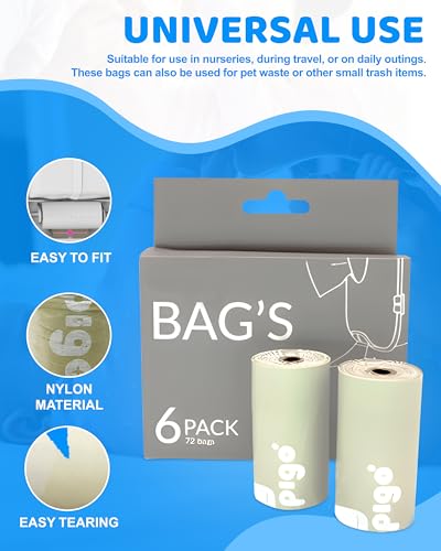 Image of Compostable Disposable Diaper Bags Refills | 6 Rolls, 72 Leak-Proof, XL Biodegradable Baby Poop Bags | Eco-Friendly Diaper Trash Bags for Home, Travel, Pet Waste | Odor-Free, (Blue)