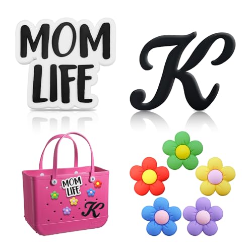 7Pcs Letter Charms for Bogg Bag Accessories,Initial Letters for Simply Modern,Momlife Bag Charms for Rubber Beach Tote Bag