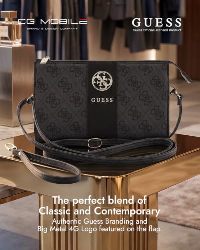 Image of CG MOBILE Guess Phone Wallet Bag Officially Licensed, PU Leather with Middle Stripe, 4G Metal Round & Classic Logo & Strap | Phone Pouch with Crossbody Strap, Protective Phone Holder for Unisex