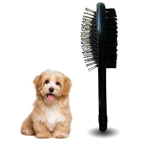IB KOOT Wooden Dog Brushes for Grooming Double Sided Pet Hair Grooming Brush Professional Dog and Cat Brush for Shedding Ideal for Small and Long Haired Dogs (Black) Cover