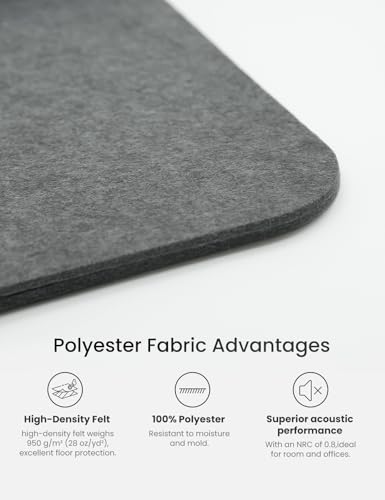 Office Chair Mat for Hardwood Floor, 47\"x35\" Felt Heavy Duty Protector for Tile & Carpet, 1/5\" Thick Chair Mat for Computer Desk, Anti-Slip Office Desk Mat (Dark Gray) - Thumbnail 3
