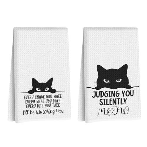 Image of Hanamiya Na 2Pcs Funny Cat Kitchen Towels 24x14 Inch, Reusable Durable Microfiber Dish Towel, Funny Quotes Tea Towels for Kitchen Home Bathroom Farmhouse Decor, Cat Gifts for Women Mom Friend