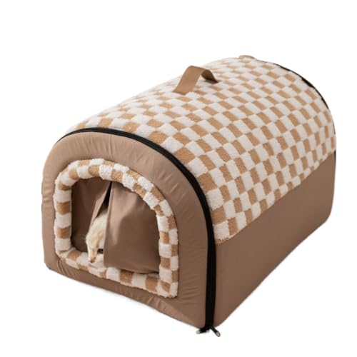 Angoda 犬猫兼用 ウィンターベッド 室内用 ドーム型 折りたたみ可 保温仕様 ふわふわクッション ノートパッド付き 熟睡支援 (M(8斤以内),茶色)