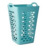 2 Bushel Square Laundry Hamper with Ventilation Holes, Flexible Plastic Teal Laundry Basket, 26' Height for Apartment & Dorm
