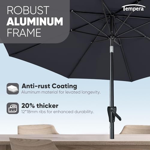 Image of Tempera Patio Market Outdoor Table Umbrella with Push Button Tilt and Crank, Large Sun Umbrella with Sturdy Pole & Fade Resistant Canopy, Easy to Set