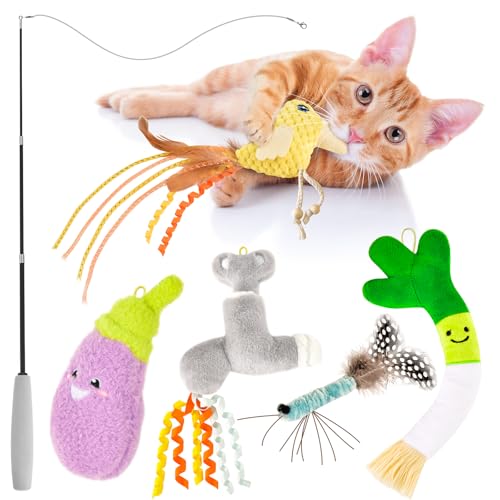 ORSDA-Cat-Toys-Cat-Wand-Toy-for-Indoor-Cats-Interative-Cat-Toy-to-Chase-Exercise-Teaser-Bird-Toy-for-Cats-with-5-Replacement-Kitten-Toys-for-All-Breeds