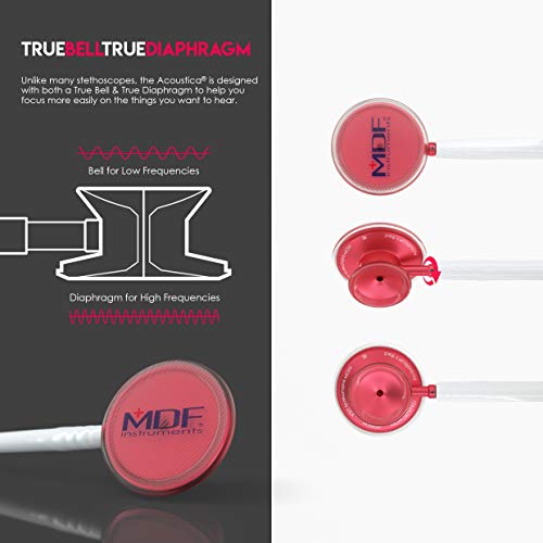 Mdf Acoustica Lightweight Stethoscope For Doctors, Nurses, Students, Home Health Use, Adult, Dual Head, White Tube, Red Chestpiece-Headset, Mdf747Xpr29 #TOP6