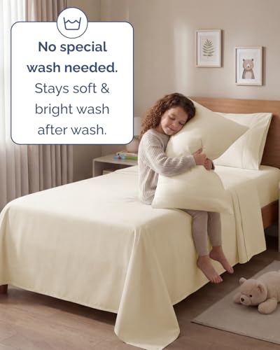 Image of Twin 4 Piece Bed Sheet Set - Comfy, Breathable & Cooling Sheets - Off White | Ultra Soft Hotel Luxury Bedding Set with 8-16 Inch Deep Pockets, 1 Flat & 1 Fitted Sheet & 2 Pillowcases, Wrinkle & Fade Free