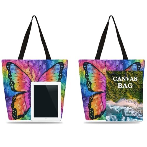 Colourful Abstract Butterfly Large Capacity Canvas Tote Bag Stylish Handheld Shoulder Bag Reusable Shopping Bag for Work Travel Beach Trips Shopping4