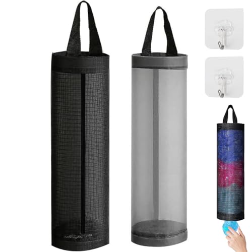 JEYORZY 2 soportes para bolsas de plástico, Dispensadores de Almacenamiento Colgantes Plegables Organizador,estante de malla transpirable con ganchos,para colgar bolsas de basura