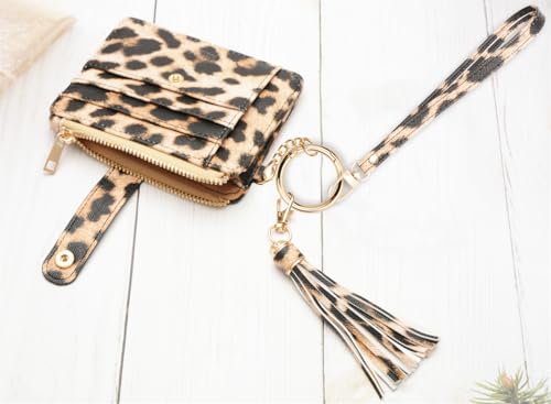 Image of COOLANS Silicone Bracelet Wristlet Wallet Credit Card Holder RFID ID Window Key Ring Tassel Slim Wallet Women Keychain Purse