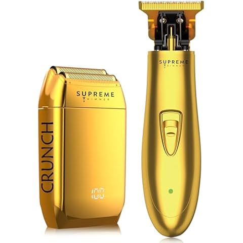 Supreme Trimmer 2-in-1 T-Shaper Trimmer & Crunch Foil Shaver | STF602 Electric Razor & ST5200 Beard Trimmer Barber Haircut Kit | Gold Cover